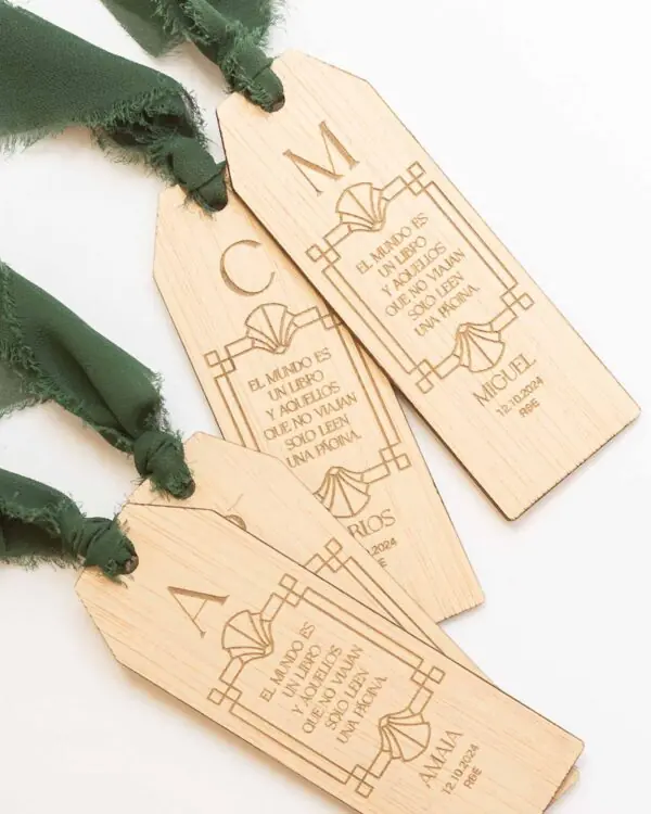 Conjunto de marcapáginas personalizados con diseño estilo Gran Gatsby y sedas verdes