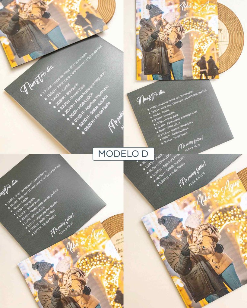 Detalle de la funda personalizada para invitación Vinilo #1, modelo D con imagen fotográfica