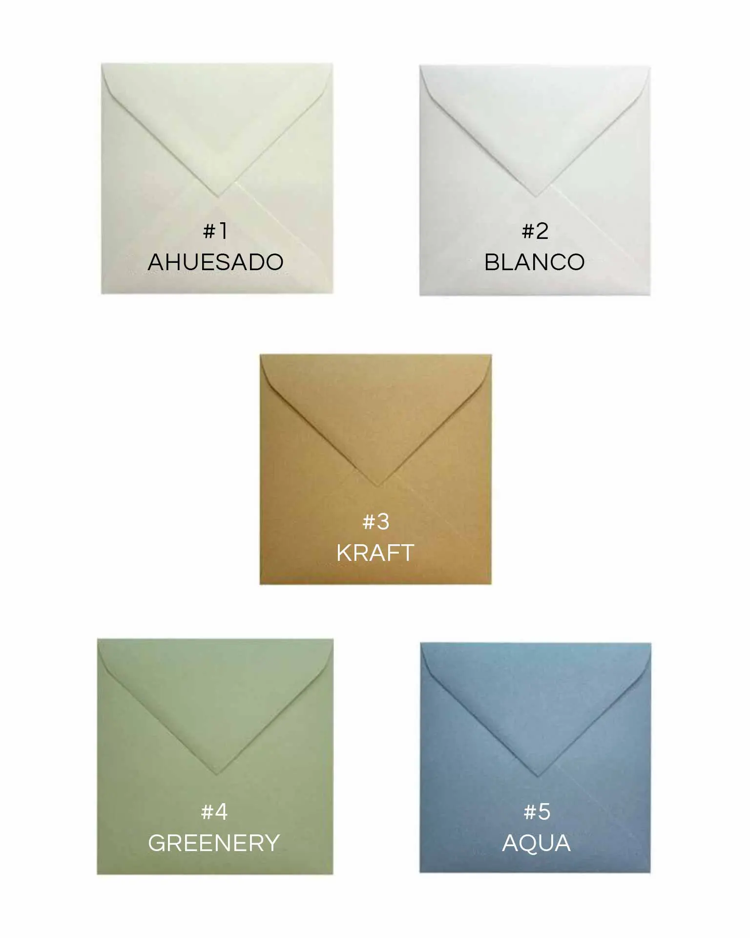 Opciones de color disponibles para sobres rústicos de boda
