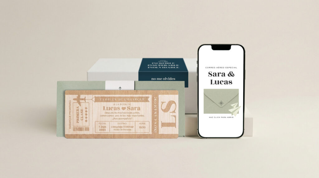Banner de invitacion de boda digital y física en un mismo pack