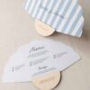 Abanico personalizado para boda azul con minuta