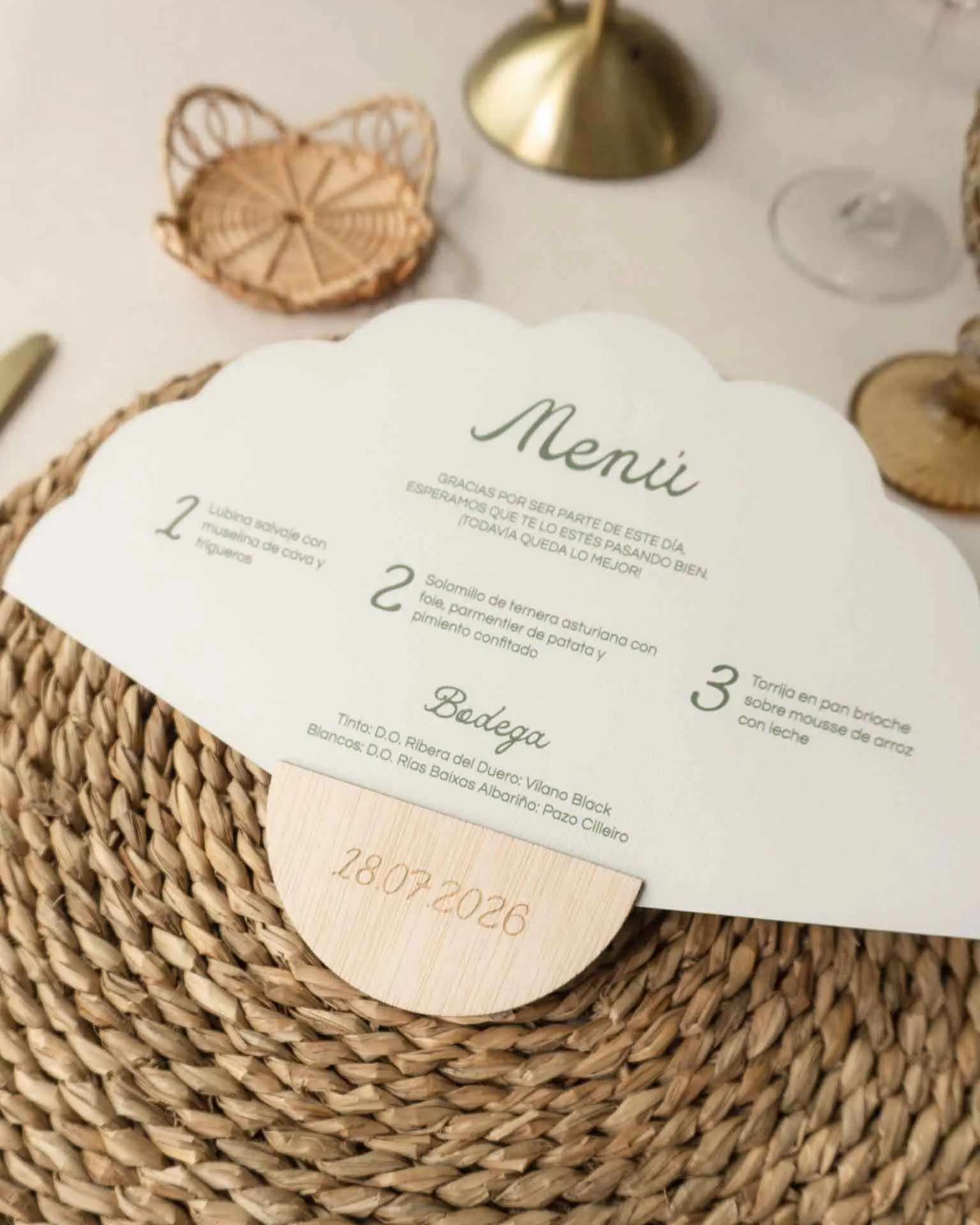 Abanico marcasitio personalizado para boda verde