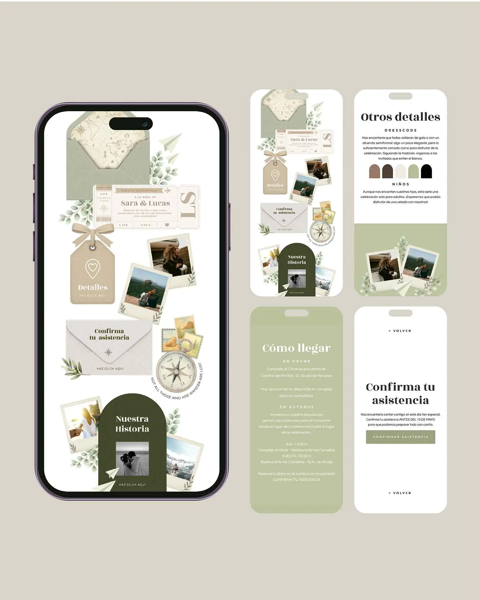 Secciones de la invitación de boda digital Aventura