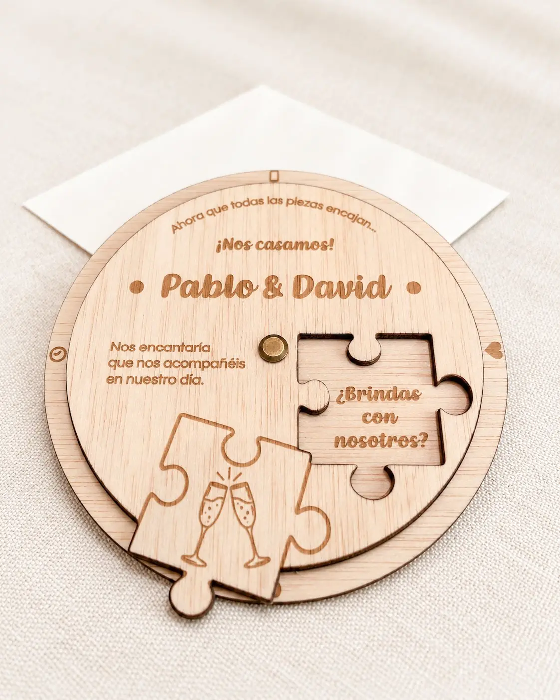 Invitaciu00f3n de boda Puzzle de madera, foto 3