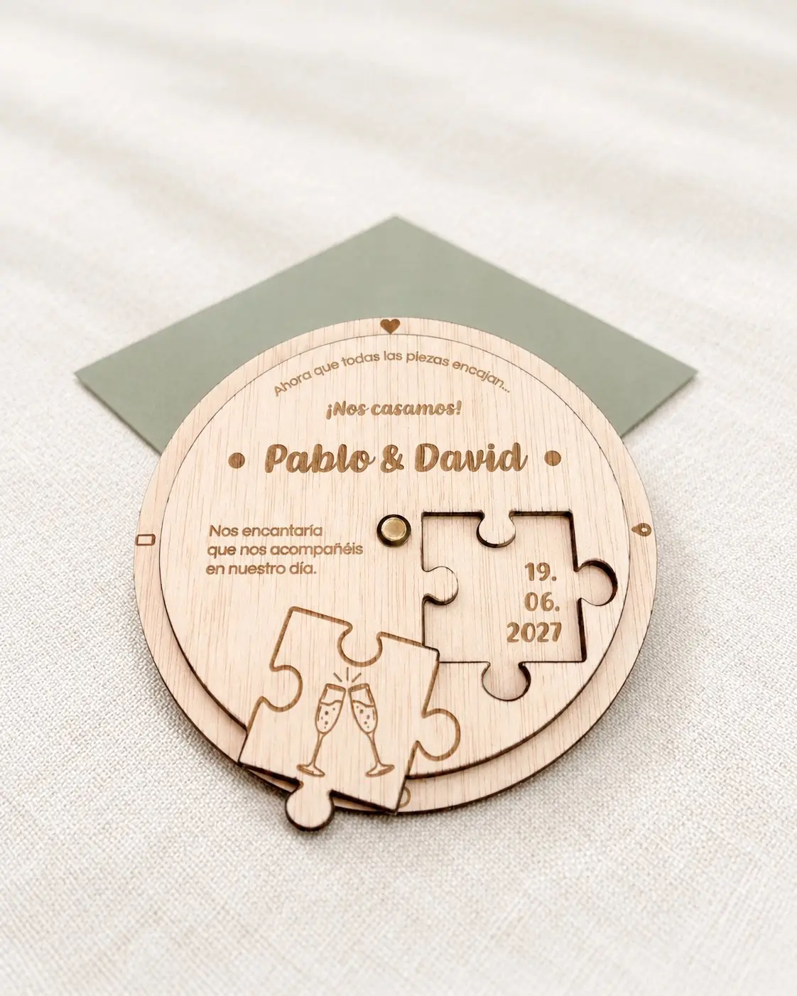 Invitaciu00f3n de boda Puzzle de madera, foto 4