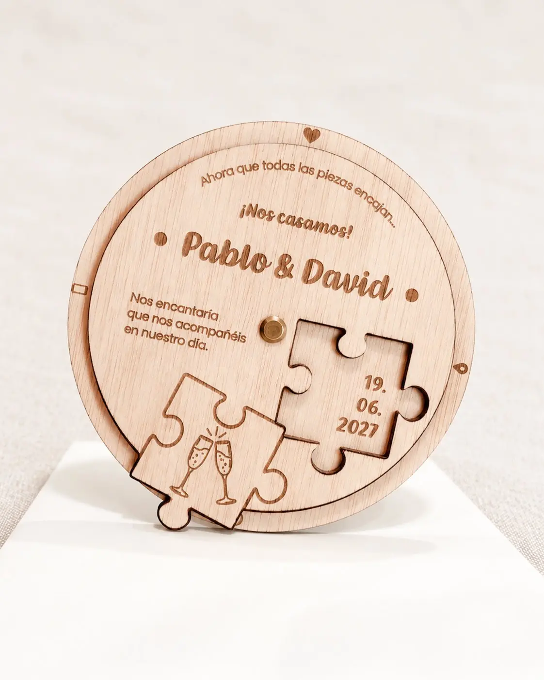 Invitaciu00f3n de boda Puzzle de madera grabada